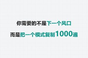 你需要的不是下一个风口，而是把一个模式复制1000遍